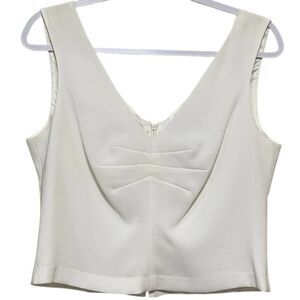 Louben Stretch Ivory White Sleeveless V-Neck Cami Top Coquette Feminine Size 10